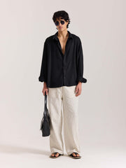 Black Linen Cropped Shirt