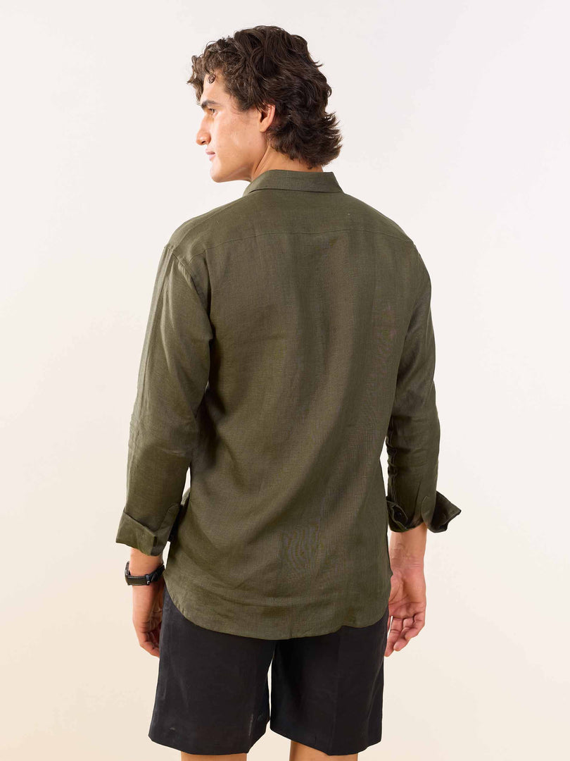 Khaki Green Irish Linen Shirt