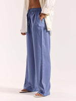 Load image into Gallery viewer, Dusty Blue Linen Pull-on Pants