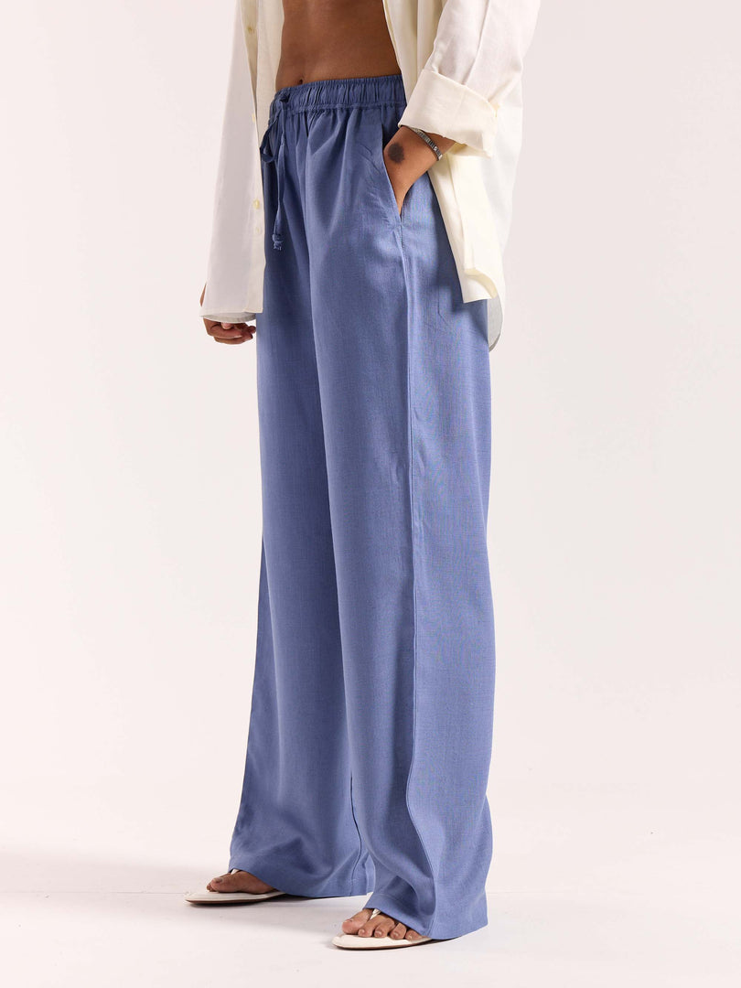 Dusty Blue Linen Pull-on Pants