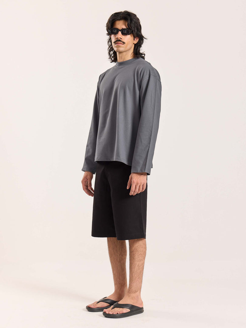 Dark Grey Loose Fit Cropped T-Shirt