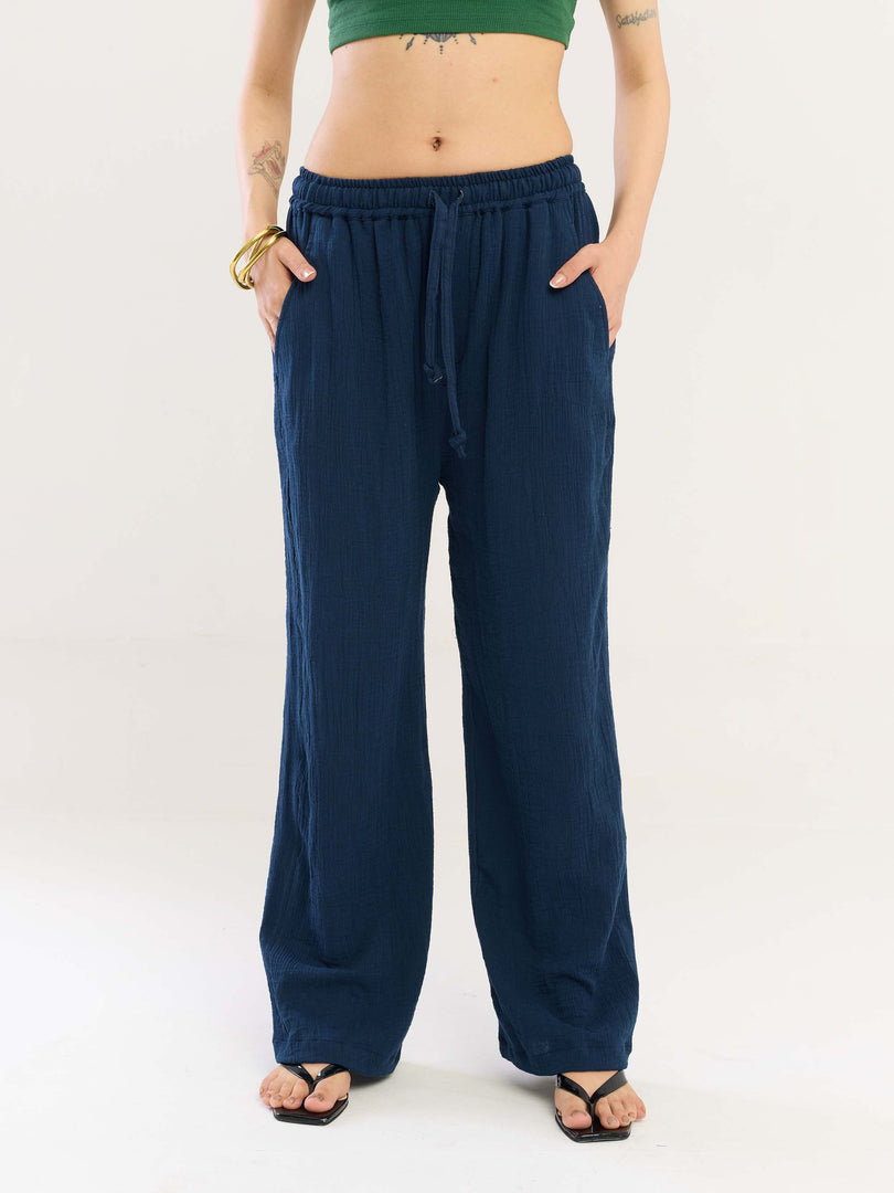 Dark Blue Gauze Pull-on Pants