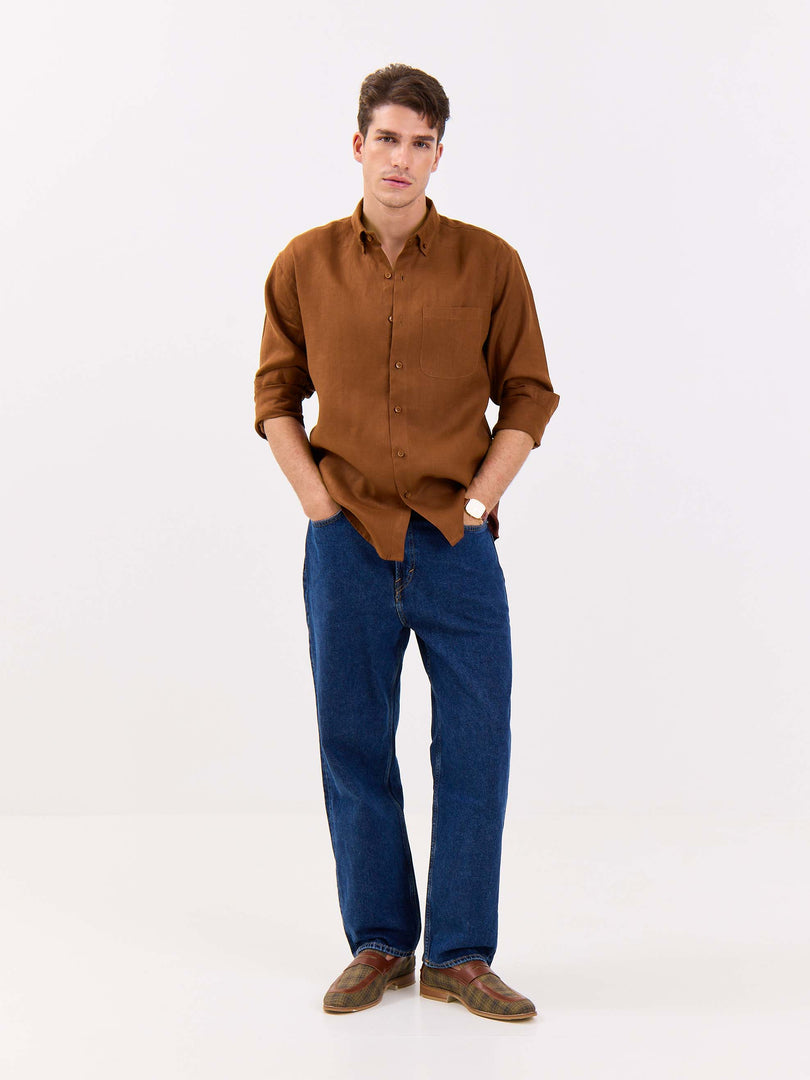 Rust Brown Irish Linen Shirt