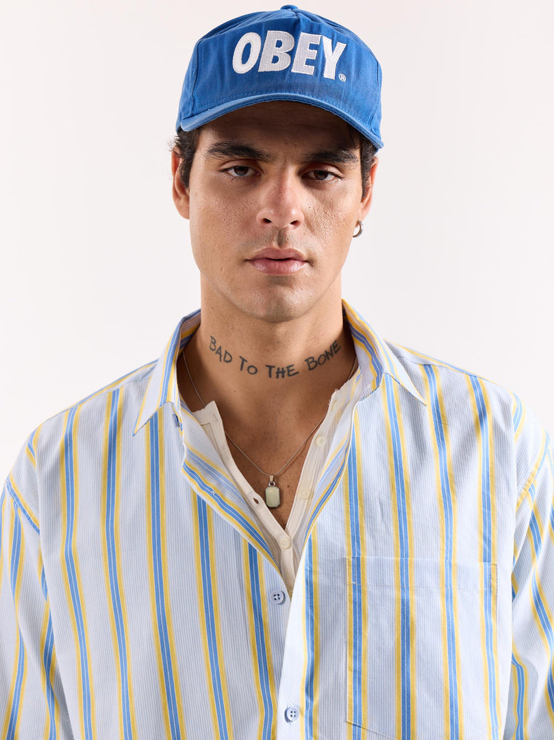 Blue & Yellow Striped Poplin Oversized Shirt