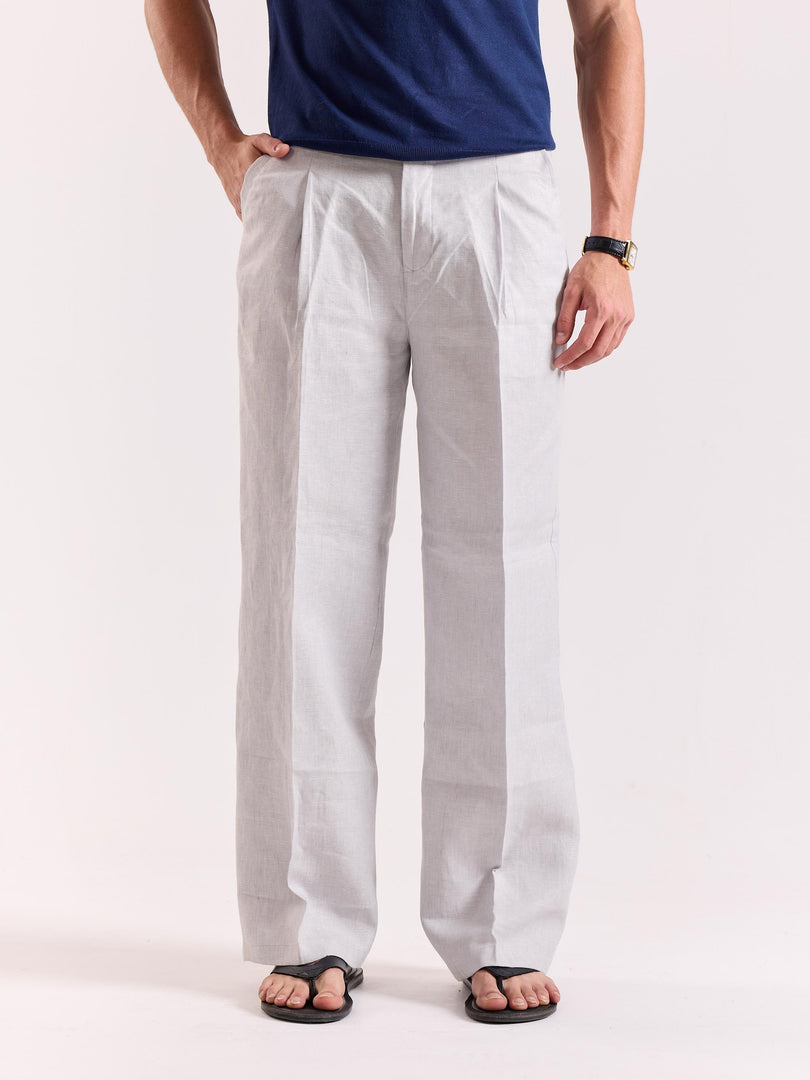 Ice Blue Linen Baggy Trousers