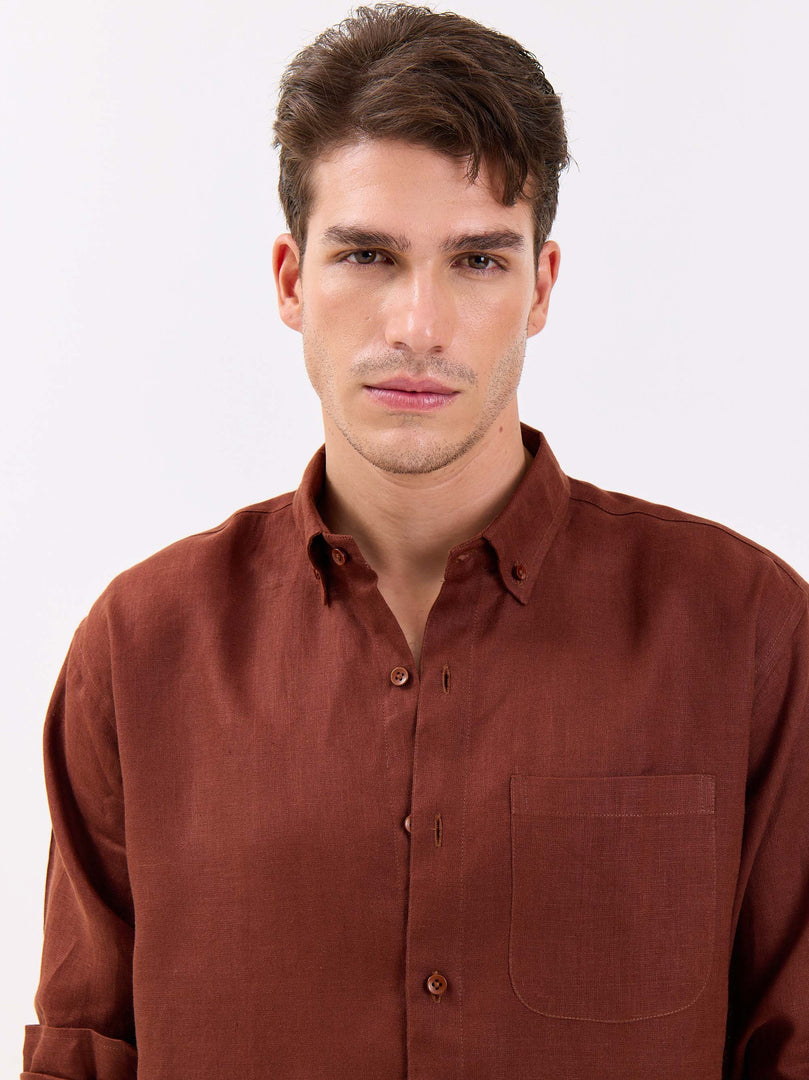 Rust Brown Irish Linen Shirt