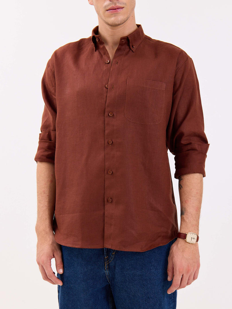 Rust Brown Irish Linen Shirt