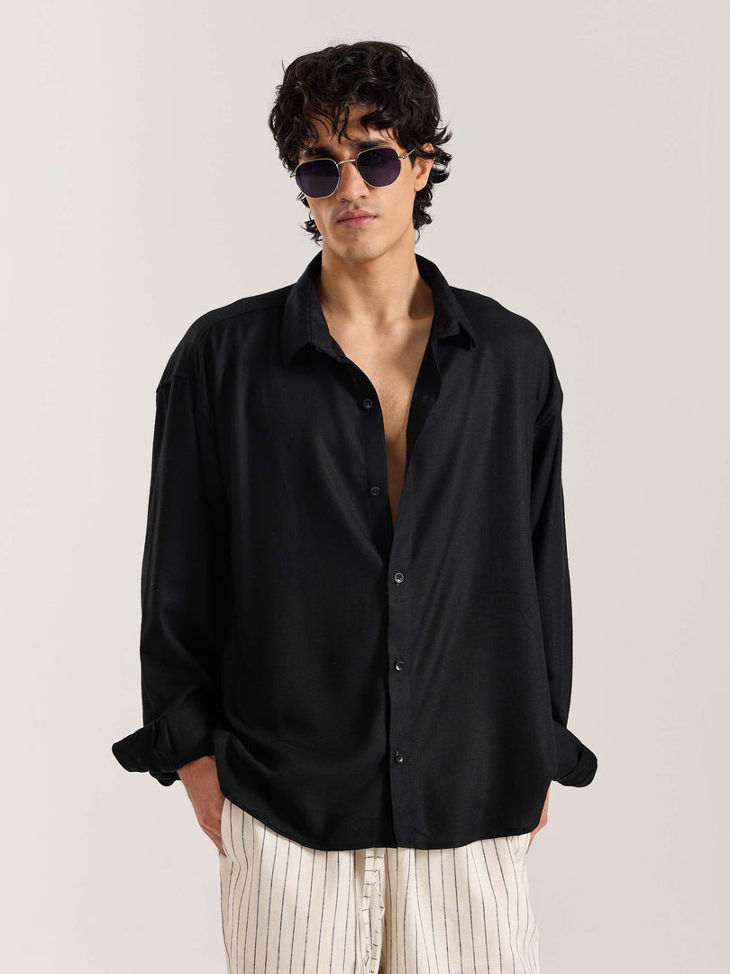 Black Linen Cropped Shirt