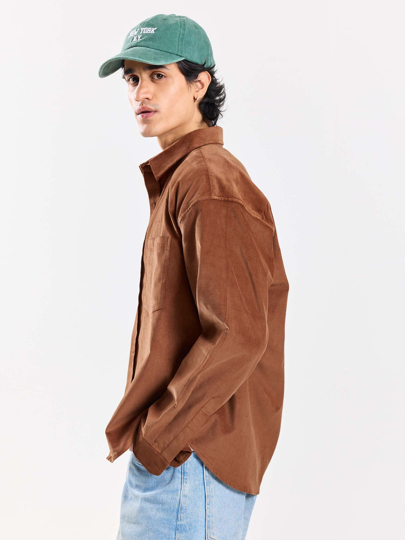 Russet Brown Corduroy Oversized Shirt