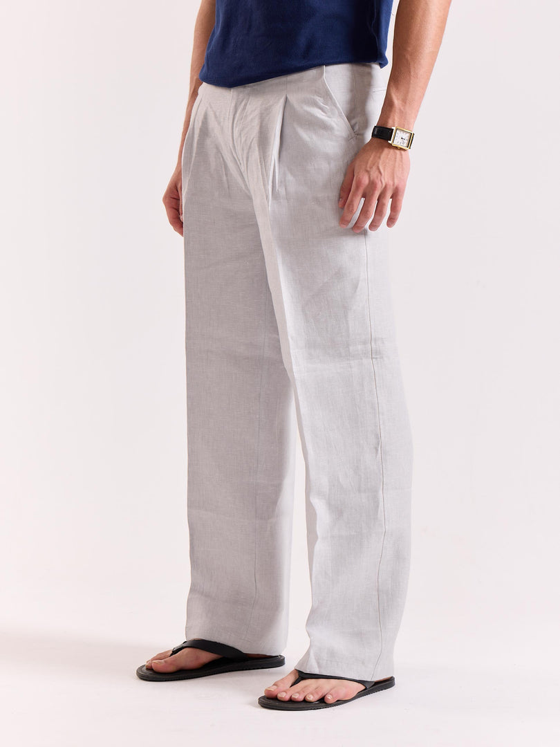Ice Blue Linen Baggy Trousers