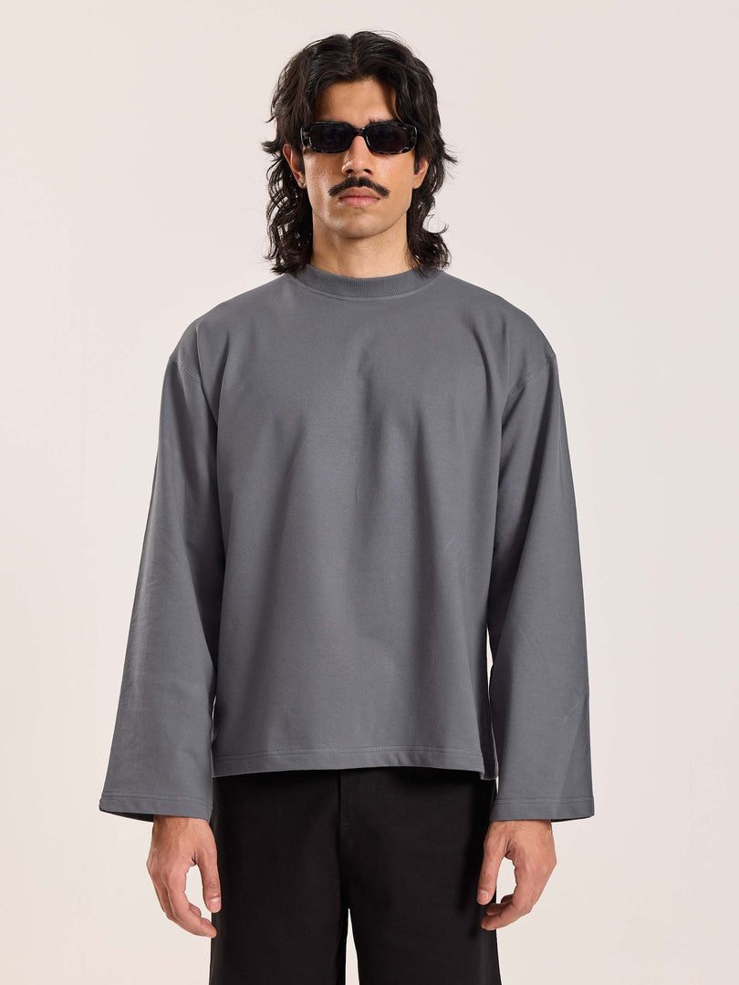 Dark Grey Loose Fit Cropped T-Shirt