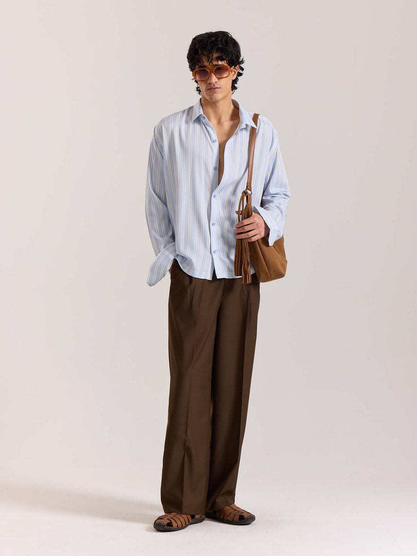 Powder Blue Striped Drape Shirt