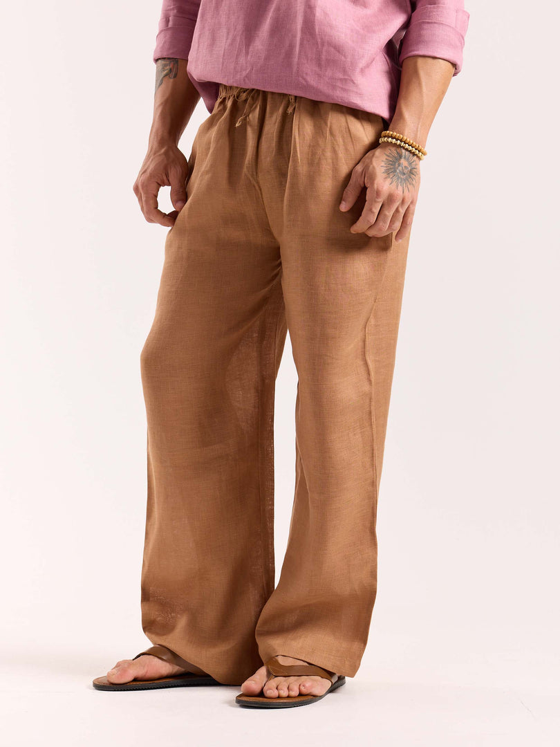 Tan Brown Linen Pull-on Pants