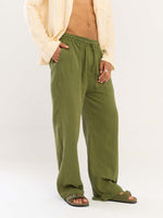 Load image into Gallery viewer, Olive Green Gauze Pull-on Pants
