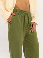 Load image into Gallery viewer, Olive Green Gauze Pull-on Pants
