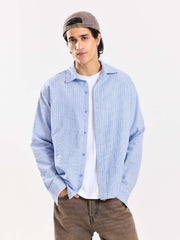 Powder Blue Striped Seersucker Shirt