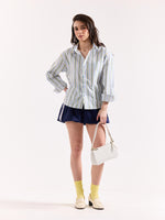 Load image into Gallery viewer, Blue &amp; Yellow Striped Poplin Oversized Shirt