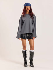 Dark Grey Loose Fit Cropped T-Shirt