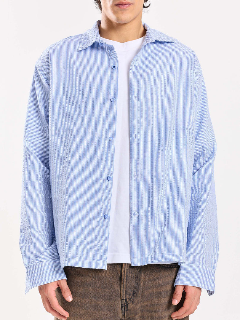 Powder Blue Striped Seersucker Shirt