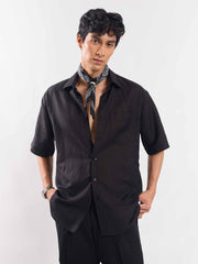 Black Half Sleeve Linen Shirt