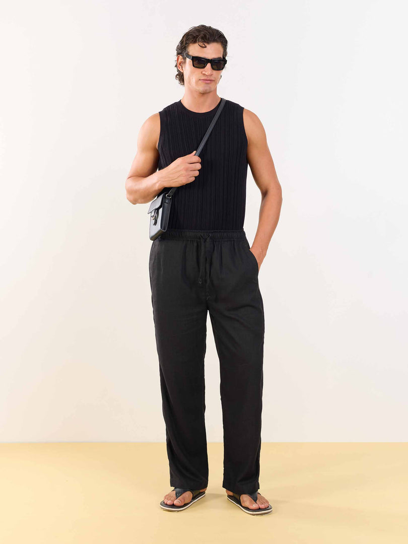 Black Linen Pull-on Pants