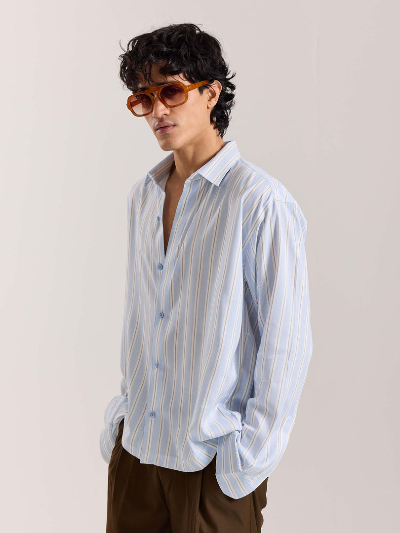 Powder Blue Striped Drape Shirt