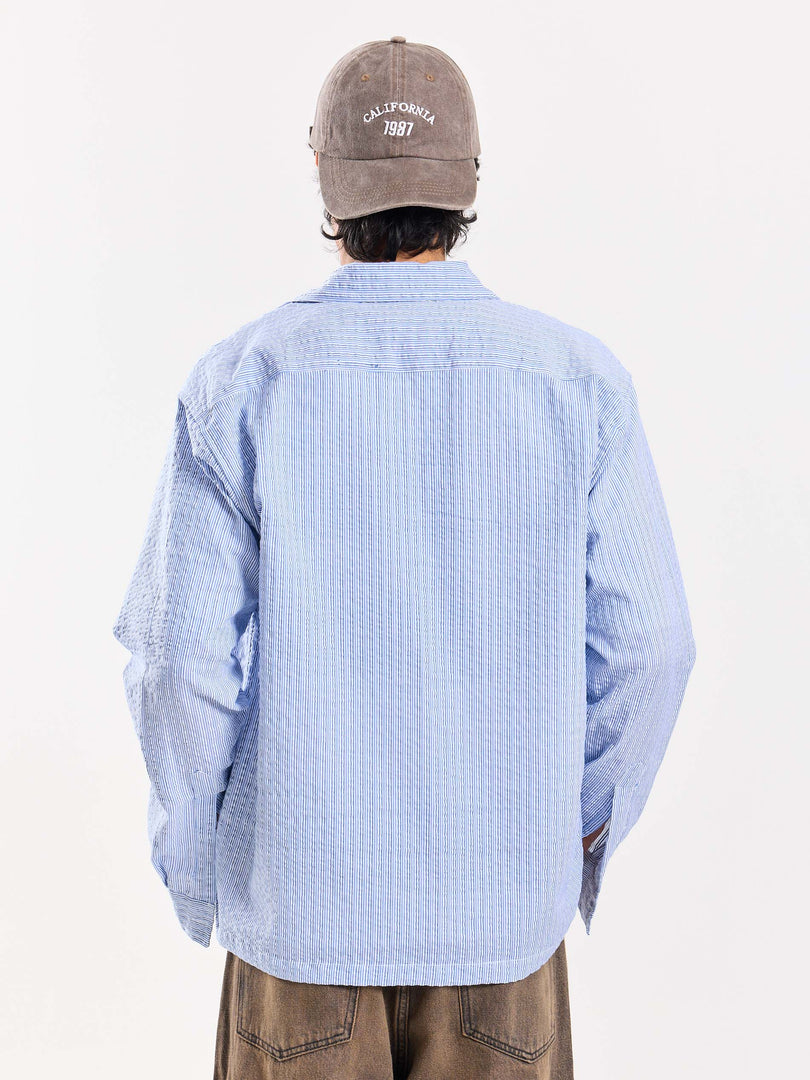 Powder Blue Striped Seersucker Shirt