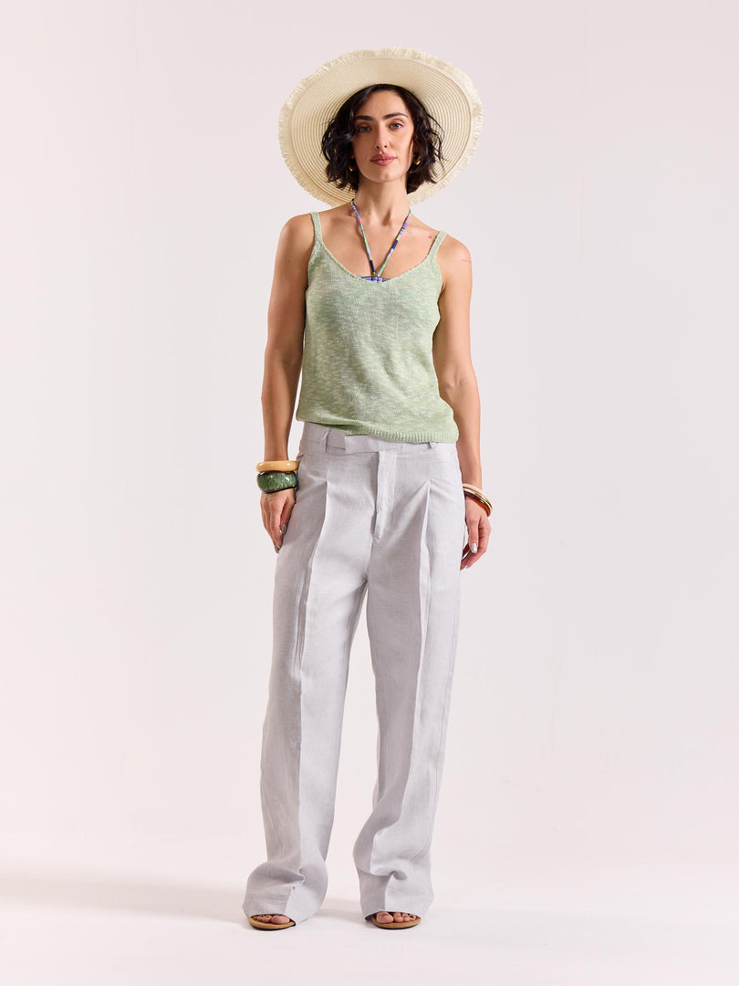 Ice Blue Linen Baggy Trousers