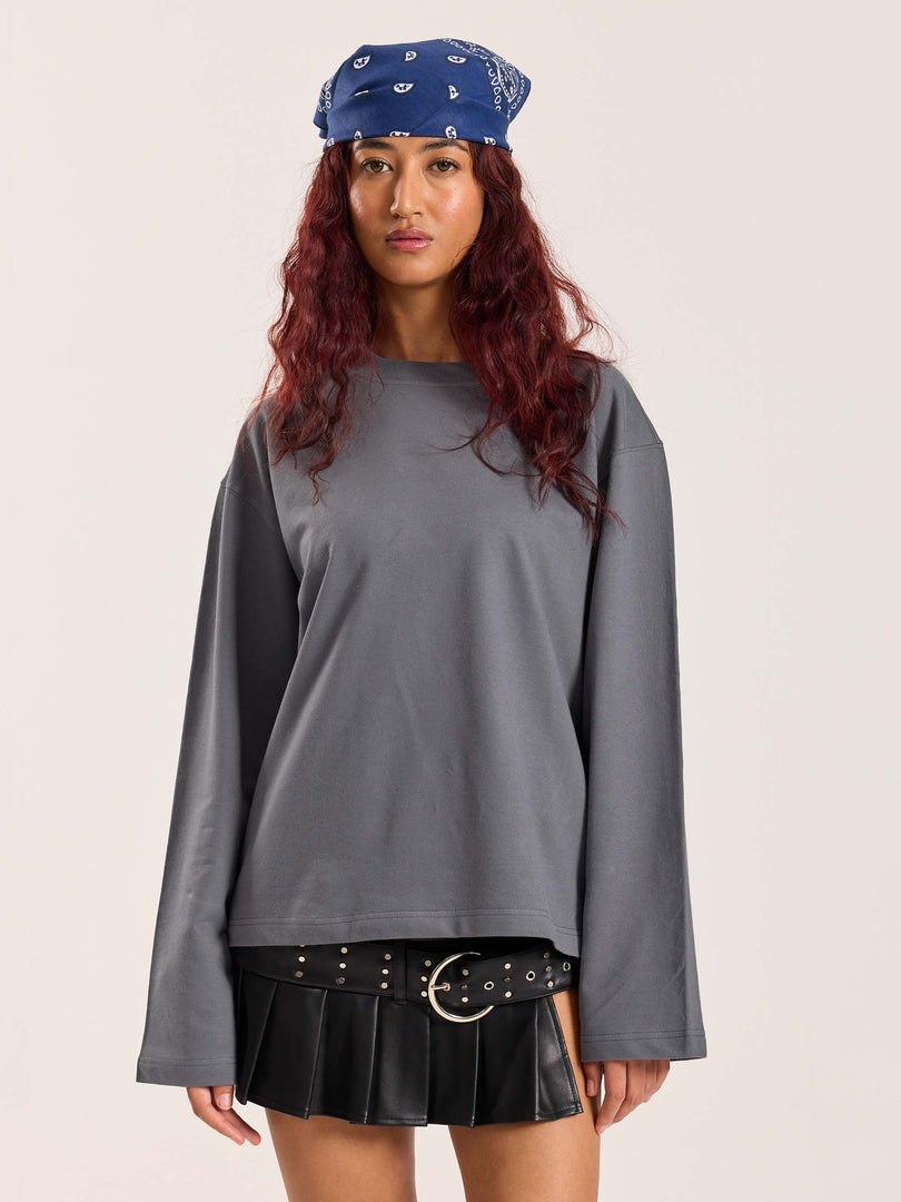 Dark Grey Loose Fit Cropped T-Shirt