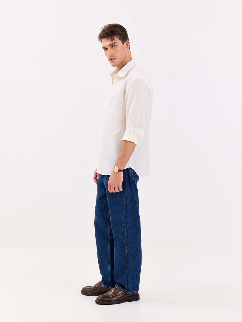 Off White Linen-blend Shirt