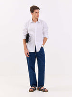 Load image into Gallery viewer, White &amp; Blue Striped Linen-blend Shirt
