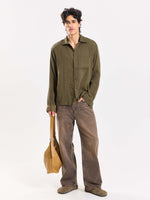 Load image into Gallery viewer, Olive Green Gauze Holiday Shirt

