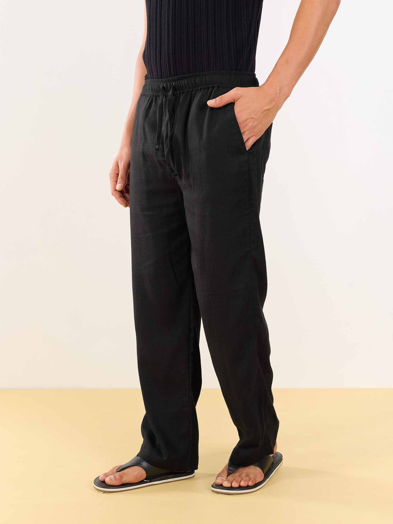 Black Linen Pull-on Pants
