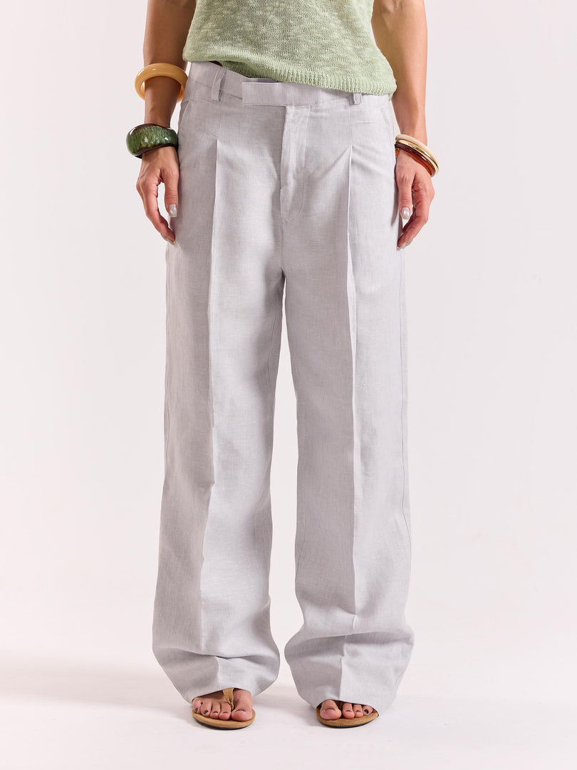 Ice Blue Linen Baggy Trousers