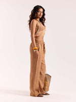 Load image into Gallery viewer, Tan Brown Linen Pull-on Pants