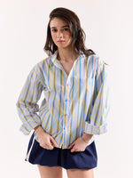 Load image into Gallery viewer, Blue &amp; Yellow Striped Poplin Oversized Shirt