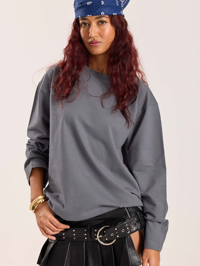Dark Grey Loose Fit Cropped T-Shirt