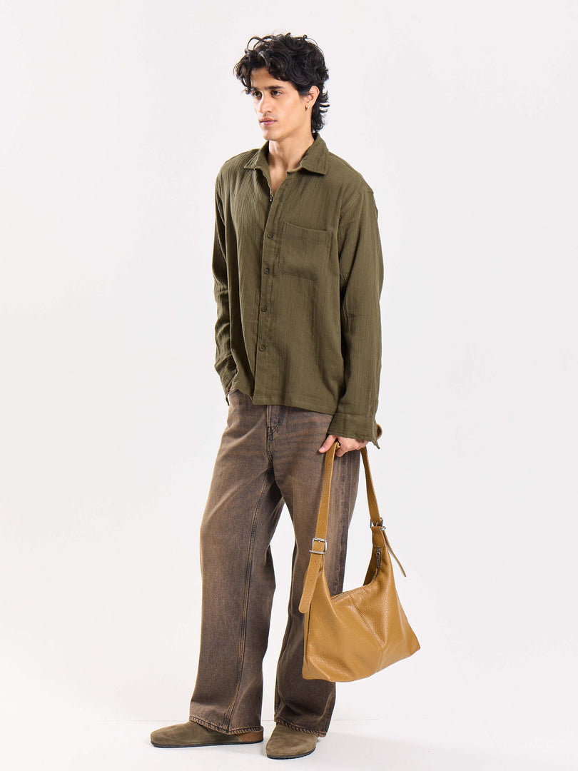 Olive Green Gauze Holiday Shirt