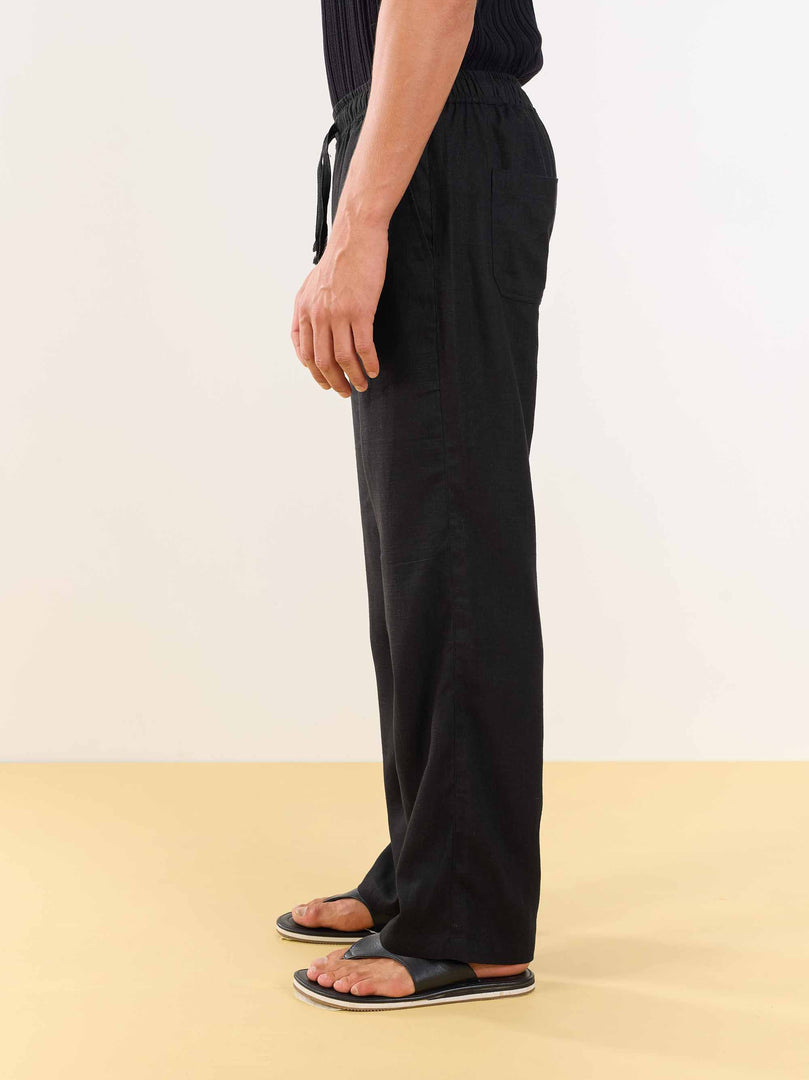 Black Linen Pull-on Pants