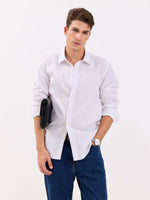 Load image into Gallery viewer, White &amp; Blue Striped Linen-blend Shirt
