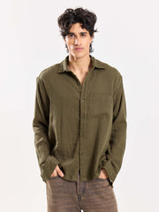 Olive Green Gauze Holiday Shirt