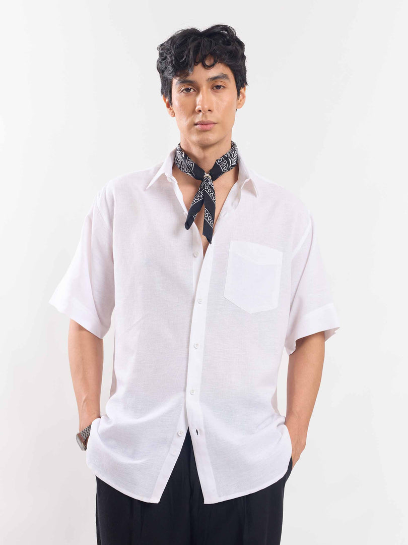 White Half Sleeve Linen Shirt
