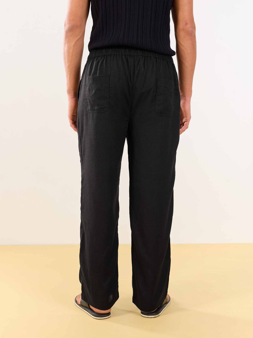 Black Linen Pull-on Pants