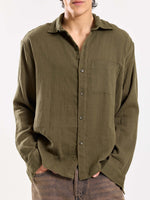 Load image into Gallery viewer, Olive Green Gauze Holiday Shirt
