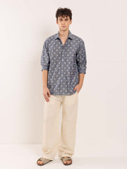 Indigo Floral Printed Chambray Shirt
