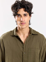 Load image into Gallery viewer, Olive Green Gauze Holiday Shirt
