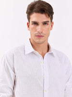 Load image into Gallery viewer, White &amp; Blue Striped Linen-blend Shirt
