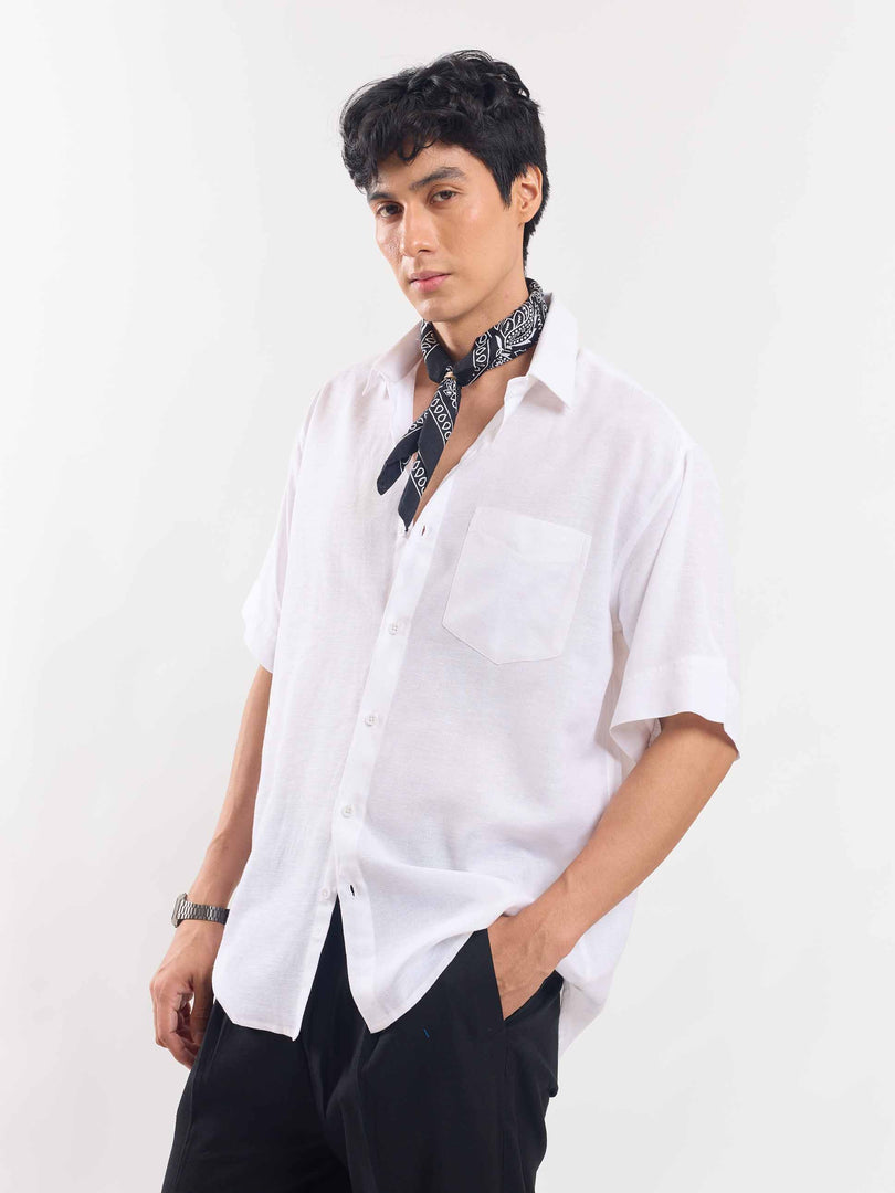 White Half Sleeve Linen Shirt