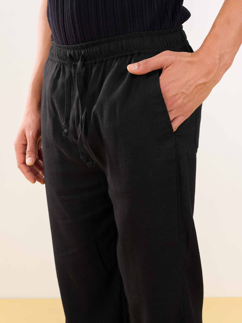 Black Linen Pull-on Pants