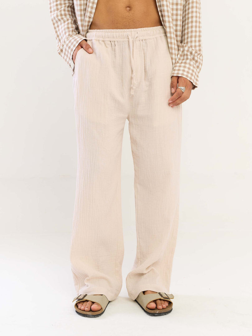 Beige Gauze Pull-on Pants